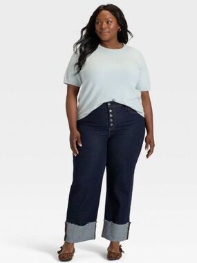 Ava & Viv - Women's High-Rise Cuffed Straight Jeans Drk Blue Denim Size 17 NWT